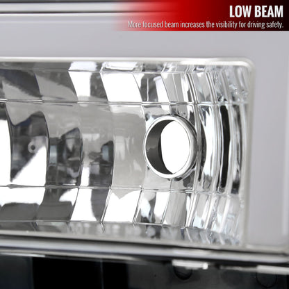 1988-1998 Chevrolet/GMC C10 C/K LED Strip Factory Style Headlights (Chrome Housing/Clear Lens)