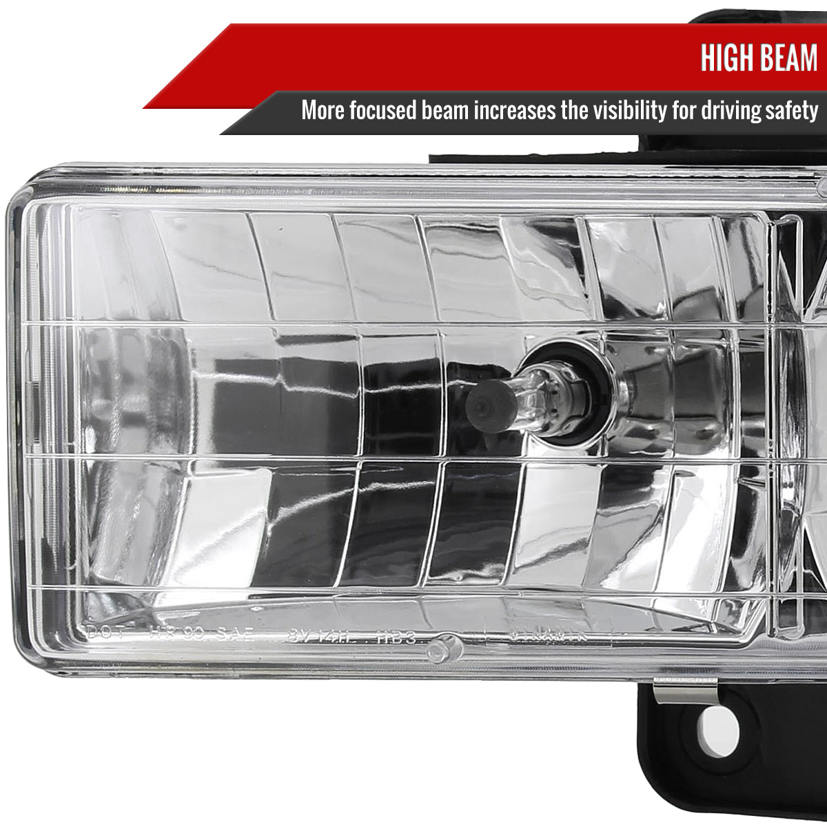 1988-1998 Chevrolet C/K C10/Tahoe/Suburban/Silverado GMC Sierra/Yukon/Suburban Crystal Headlights (Chrome Housing/Clear Lens)