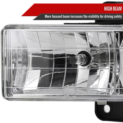 1988-1998 Chevrolet C/K C10/Tahoe/Suburban/Silverado GMC Sierra/Yukon/Suburban Crystal Headlights (Chrome Housing/Clear Lens)