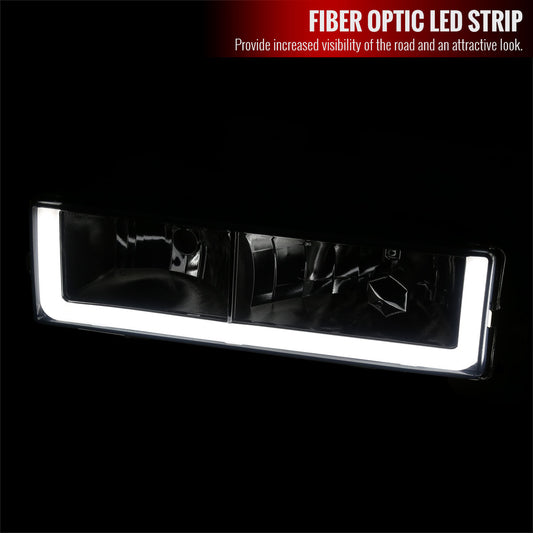 1988-1998 Chevrolet C/K C10/Tahoe/Suburban/Silverado GMC Sierra/Yukon/Suburban LED Bar Crystal Headlights (Chrome Housing/Smoked Lens)