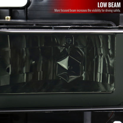 1988-1998 Chevrolet C/K C10/Tahoe/Suburban/Silverado GMC Sierra/Yukon/Suburban LED Bar Crystal Headlights (Chrome Housing/Smoked Lens)