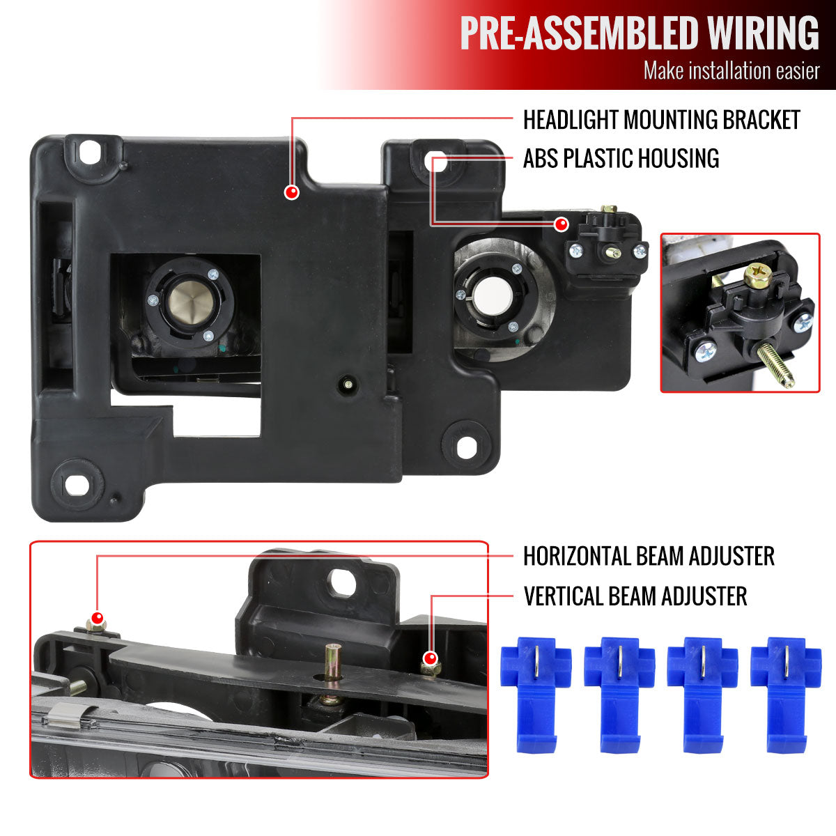 1988-1998 Chevrolet C/K C10/Tahoe/Suburban/Silverado GMC Sierra/Yukon/Suburban LED Bar Crystal Headlights (Chrome Housing/Smoked Lens)