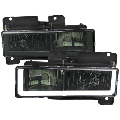 1988-1998 Chevrolet C/K C10/Tahoe/Suburban/Silverado GMC Sierra/Yukon/Suburban LED Bar Crystal Headlights (Chrome Housing/Smoked Lens)