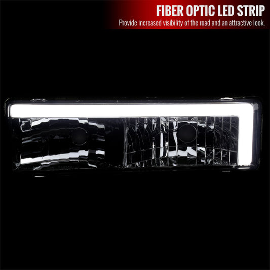 1988-1998 Chevrolet/GMC C10 C/K LED Strip Factory Style Headlights (Chrome Housing/Smoked Lens)