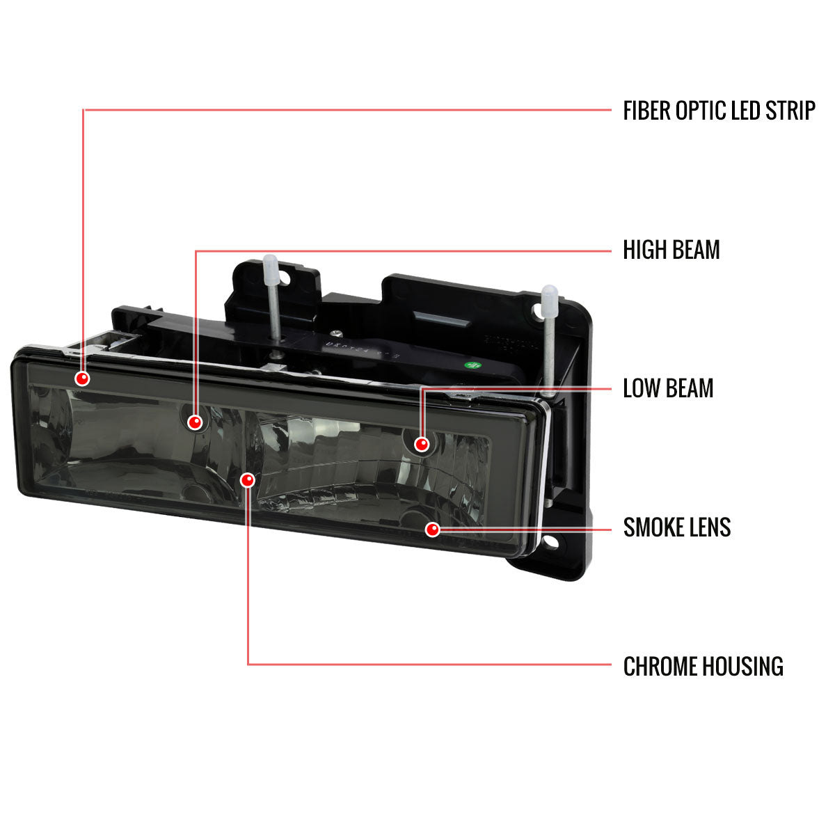 1988-1998 Chevrolet/GMC C10 C/K LED Strip Factory Style Headlights (Chrome Housing/Smoked Lens)