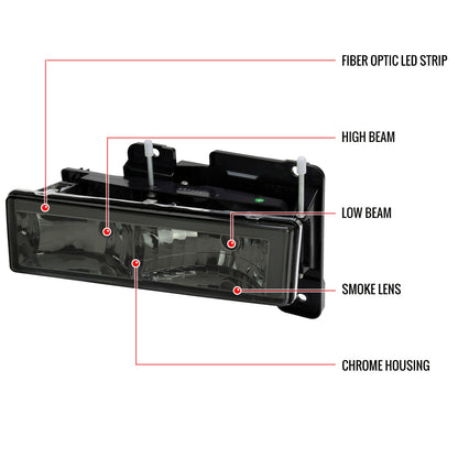 1988-1998 Chevrolet/GMC C10 C/K LED Strip Factory Style Headlights (Chrome Housing/Smoked Lens)