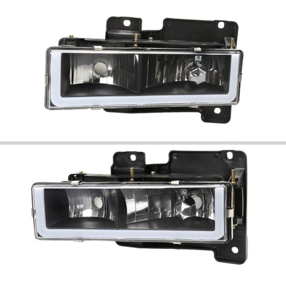 1988-1998 Chevrolet C/K C10/Tahoe/Suburban/Silverado GMC Sierra/Yukon/Suburban LED Bar Crystal Headlights (Matte Black Housing/Clear Lens)