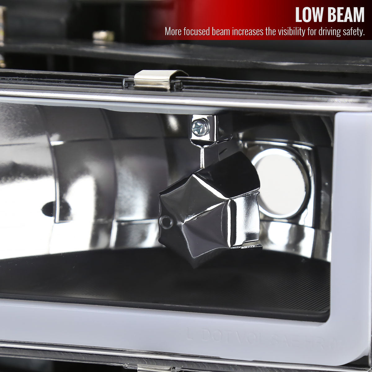 1988-1998 Chevrolet C/K C10/Tahoe/Suburban/Silverado GMC Sierra/Yukon/Suburban LED Bar Crystal Headlights (Matte Black Housing/Clear Lens)