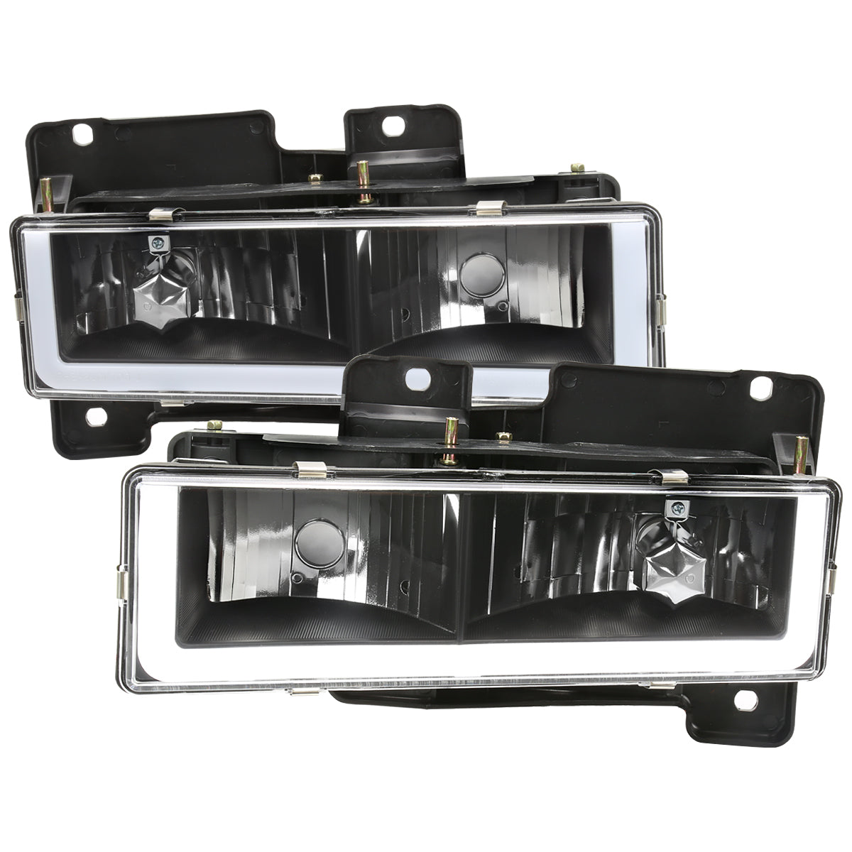 1988-1998 Chevrolet C/K C10/Tahoe/Suburban/Silverado GMC Sierra/Yukon/Suburban LED Bar Crystal Headlights (Matte Black Housing/Clear Lens)