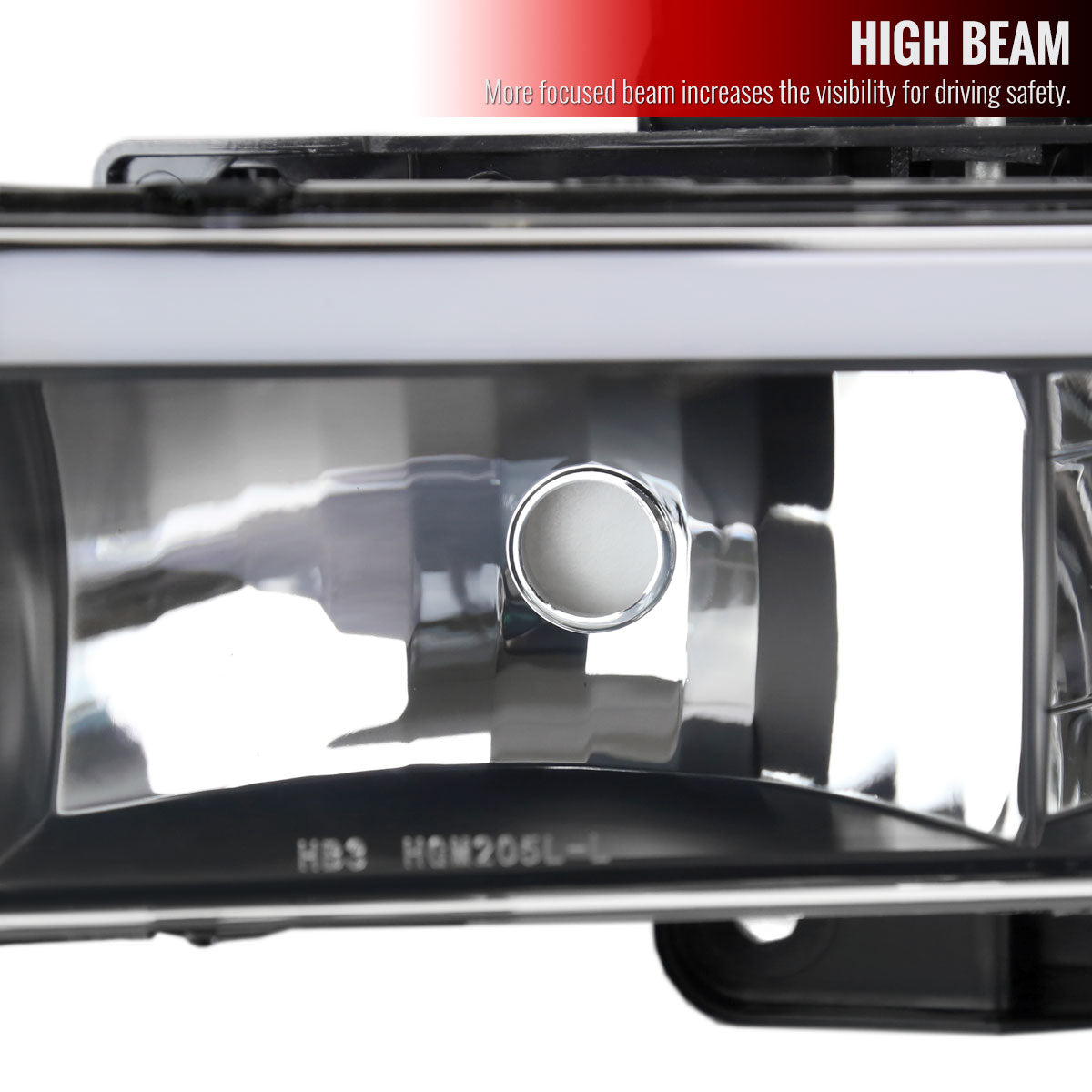 1988-1998 Chevrolet/GMC C10 C/K LED Strip Factory Style Headlights (Matte Black Housing/Clear Lens)