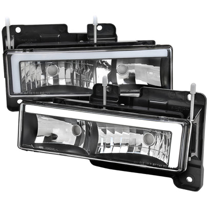 1988-1998 Chevrolet/GMC C10 C/K LED Strip Factory Style Headlights (Matte Black Housing/Clear Lens)