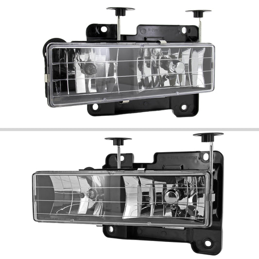 1988-1998 Chevrolet C/K C10/Tahoe/Suburban/Silverado GMC Sierra/Yukon/Suburban Crystal Headlights (Matte Black Housing/Clear Lens)