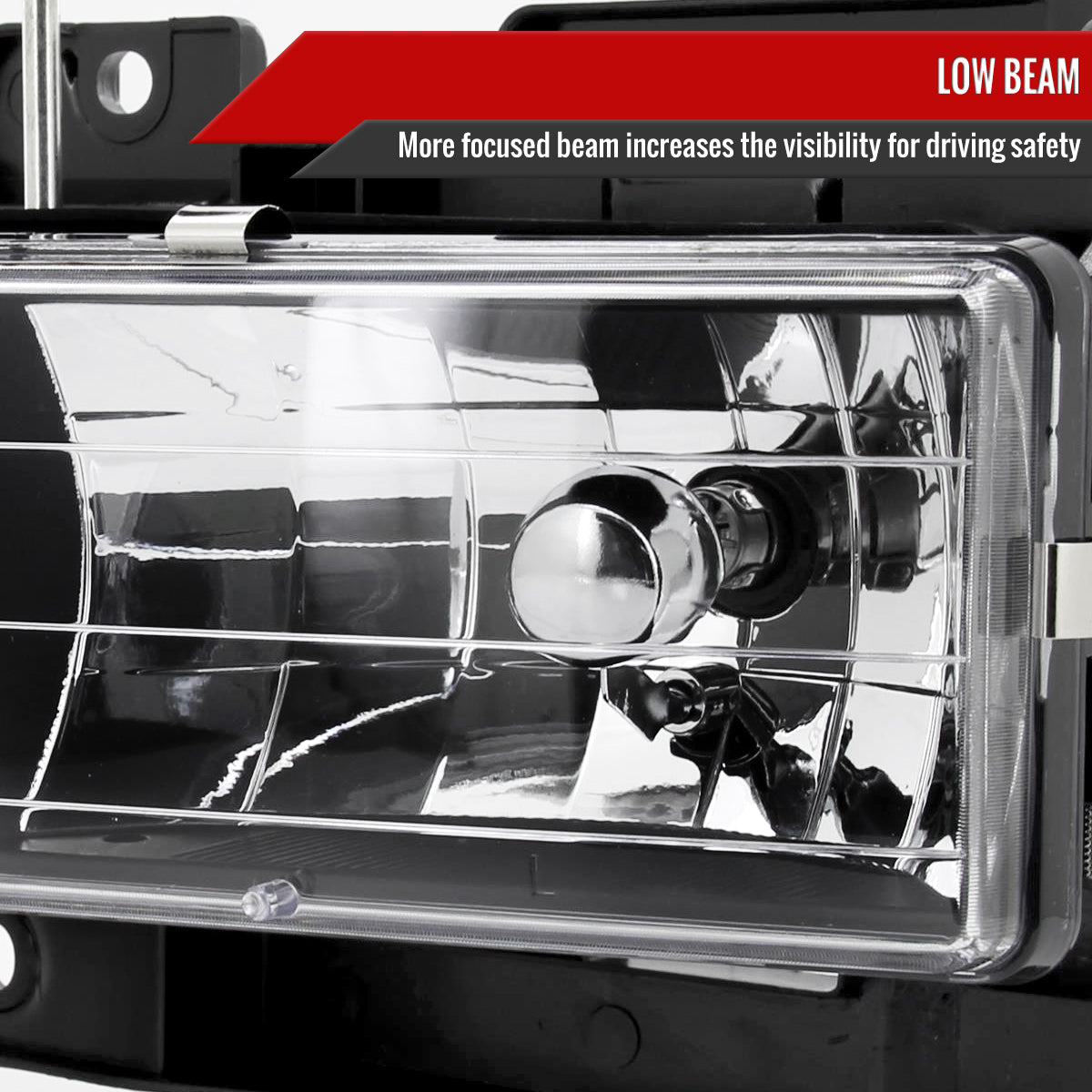 1988-1998 Chevrolet C/K C10/Tahoe/Suburban/Silverado GMC Sierra/Yukon/Suburban Crystal Headlights (Matte Black Housing/Clear Lens)