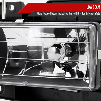 1988-1998 Chevrolet C/K C10/Tahoe/Suburban/Silverado GMC Sierra/Yukon/Suburban Crystal Headlights (Matte Black Housing/Clear Lens)