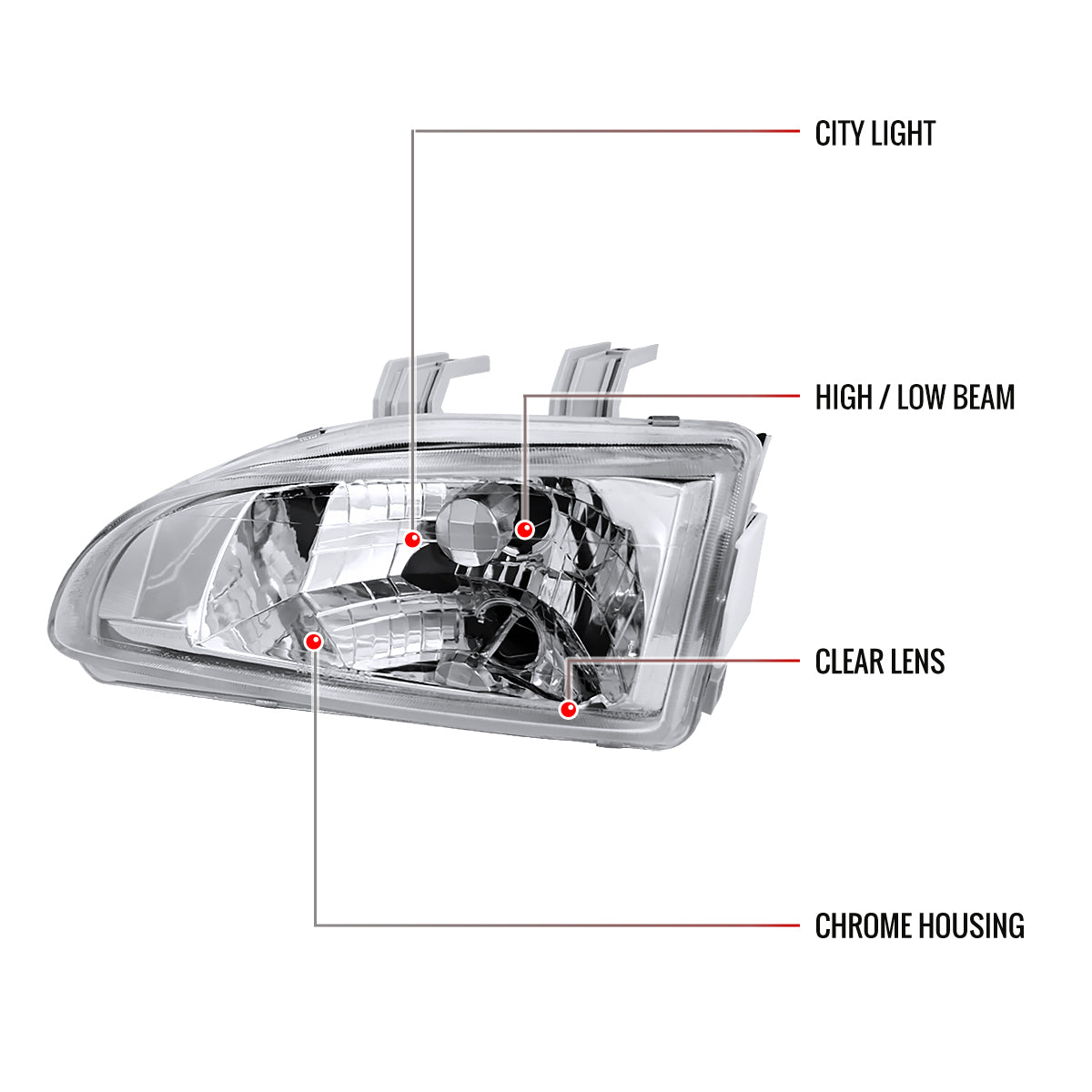 1992-1995 Honda Civic Factory Style Crystal Headlights (Chrome Housing/Clear Lens)