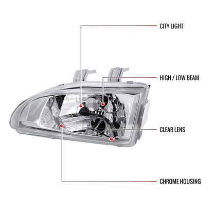 1992-1995 Honda Civic Factory Style Crystal Headlights (Chrome Housing/Clear Lens)