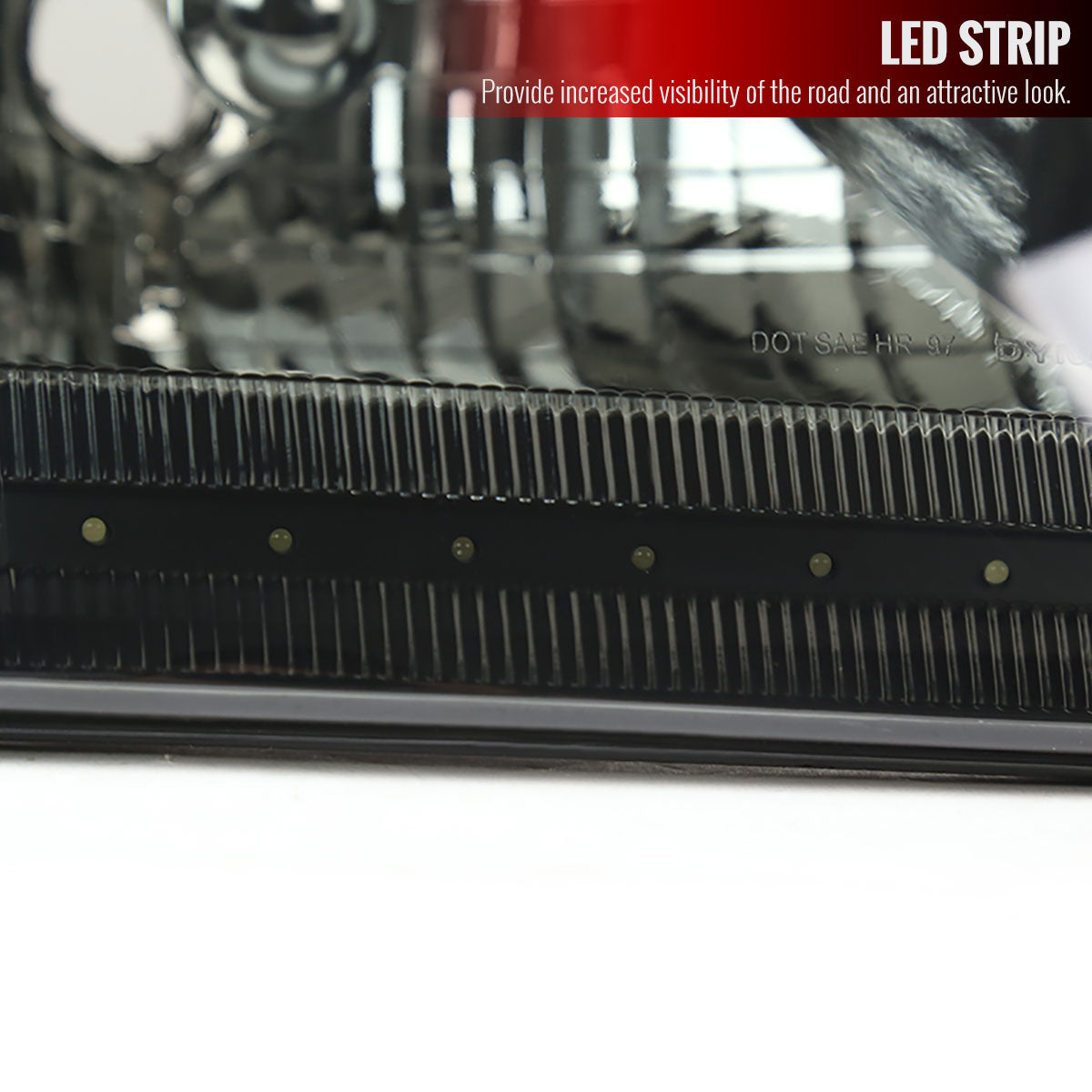 1997-2004 Ford F-150/Expedition Factory Style Headlights w/ SMD LED Light Strip (Chrome Housing/Smoked Lens)