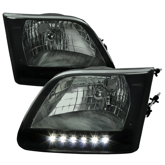 1997-2004 Ford F-150/Expedition Factory Style Headlights w/ SMD LED Light Strip (Chrome Housing/Smoked Lens)