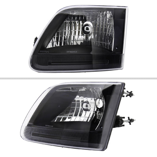 1997-2004 Ford F-150/Expedition Factory Style Crystal Headlights (Matte Black Housing/Clear Lens)
