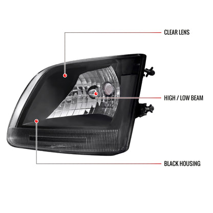 1997-2004 Ford F-150/Expedition Factory Style Crystal Headlights (Matte Black Housing/Clear Lens)