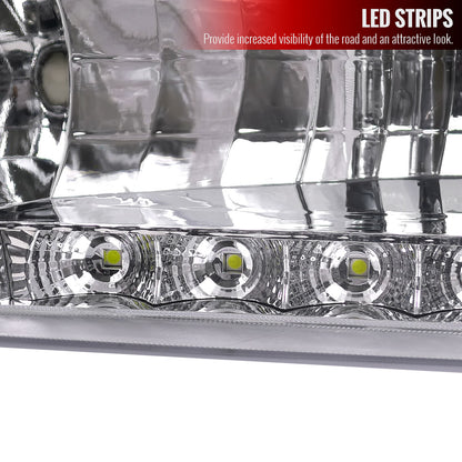 1999-2004 Ford F-250/F-350/F-450/F-550/Excursion Factory Style Headlights w/ SMD LED Light Strip (Chrome Housing/Clear Lens)