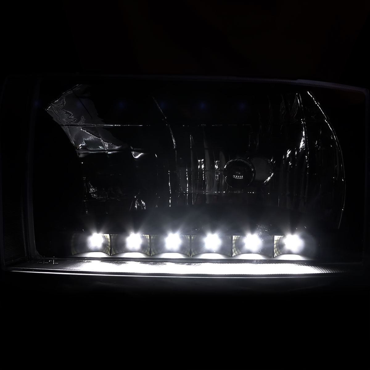 1999-2004 Ford F-250/F-350/F-450/F-550/Excursion Factory style Headlights w/ SMD LED Light Strip (Matte Black Housing/Clear Lens)