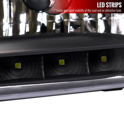 1999-2004 Ford F-250/F-350/F-450/F-550/Excursion Factory style Headlights w/ SMD LED Light Strip (Matte Black Housing/Clear Lens)
