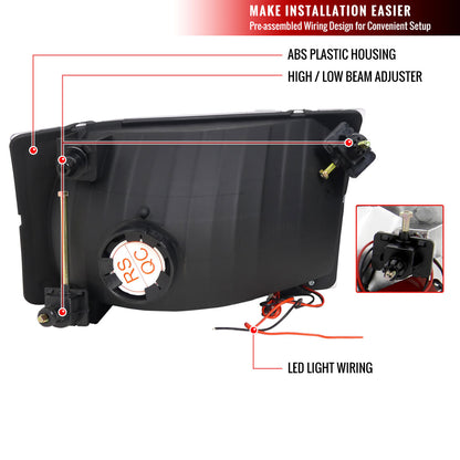 1999-2004 Ford F-250/F-350/F-450/F-550/Excursion Factory style Headlights w/ SMD LED Light Strip (Matte Black Housing/Clear Lens)