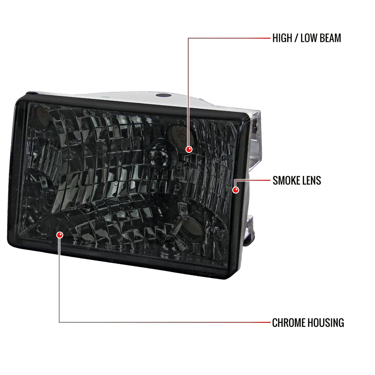 1993-1998 Jeep Grand Cherokee Factory Style Headlights (Chrome Housing/Smoked Lens)