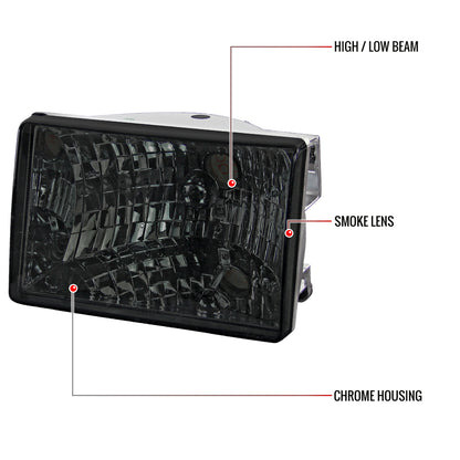 1993-1998 Jeep Grand Cherokee Factory Style Headlights (Chrome Housing/Smoked Lens)