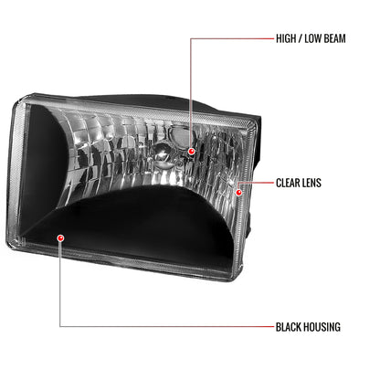 1993-1998 Jeep Grand Cherokee Factory Style Headlights (Matte Black Housing/Clear Lens)