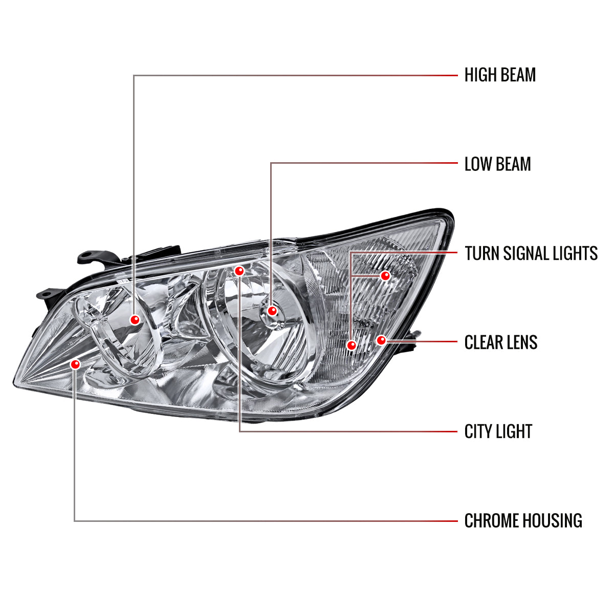 2001-2005 Lexus IS300 Factory Style Crystal Headlights (Chrome Housing/Clear Lens)