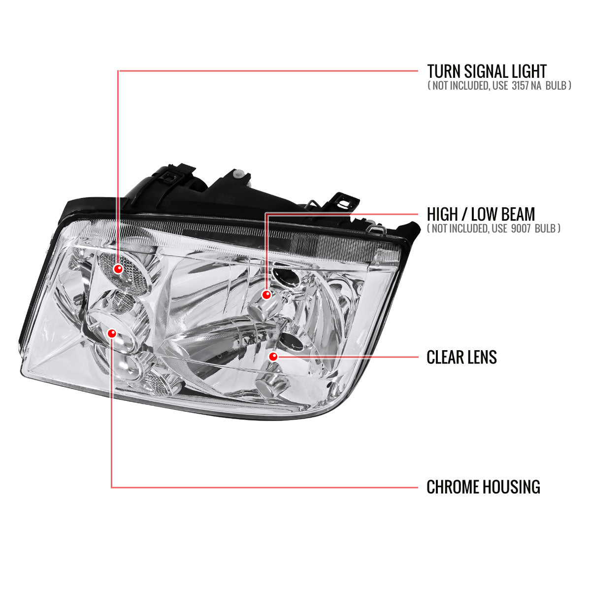 1999-2005 Volkswagen Jetta/Bora Mk4 V3 Factory Style Headlights (Chrome Housing/Clear Lens)
