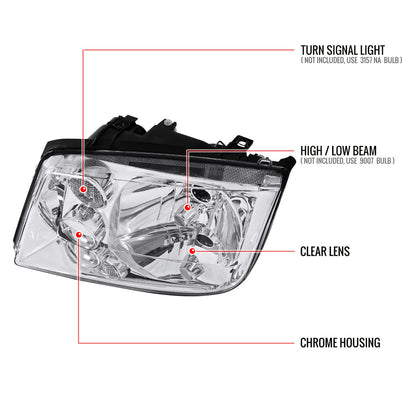1999-2005 Volkswagen Jetta/Bora Mk4 V3 Factory Style Headlights (Chrome Housing/Clear Lens)