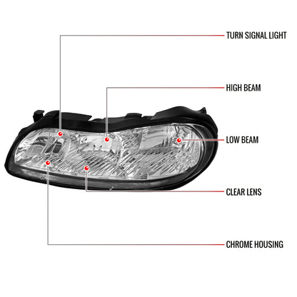 1997-1999 Oldsmobile Cutlass / 1997-2003 Chevrolet Malibu / 2004-2005 Chevrolet Classic Factory Style Headlights (Chrome Housing/Clear Lens)