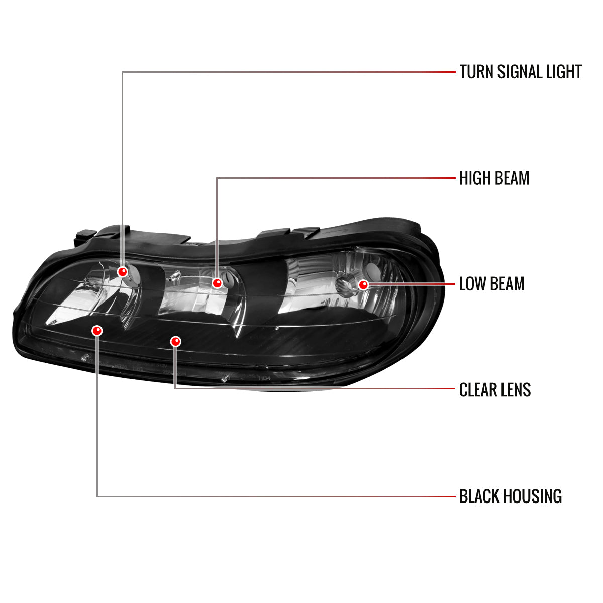 1997-1999 Oldsmobile Cutlass / 1997-2003 Chevrolet Malibu / 2004-2005 Chevrolet Classic Factory Style Headlights (Matte Black Housing/Clear Lens)