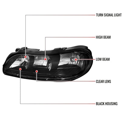 1997-1999 Oldsmobile Cutlass / 1997-2003 Chevrolet Malibu / 2004-2005 Chevrolet Classic Factory Style Headlights (Matte Black Housing/Clear Lens)