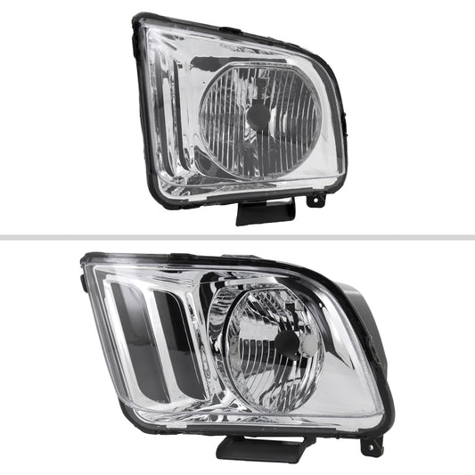 2005-2009 Ford Mustang Factory Style Headlights (Chrome Housing/Clear Lens)