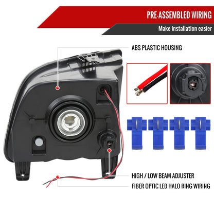 2005-2009 Ford Mustang LED Halo Factory Style Headlights (Matte Black Housing/Clear Lens)