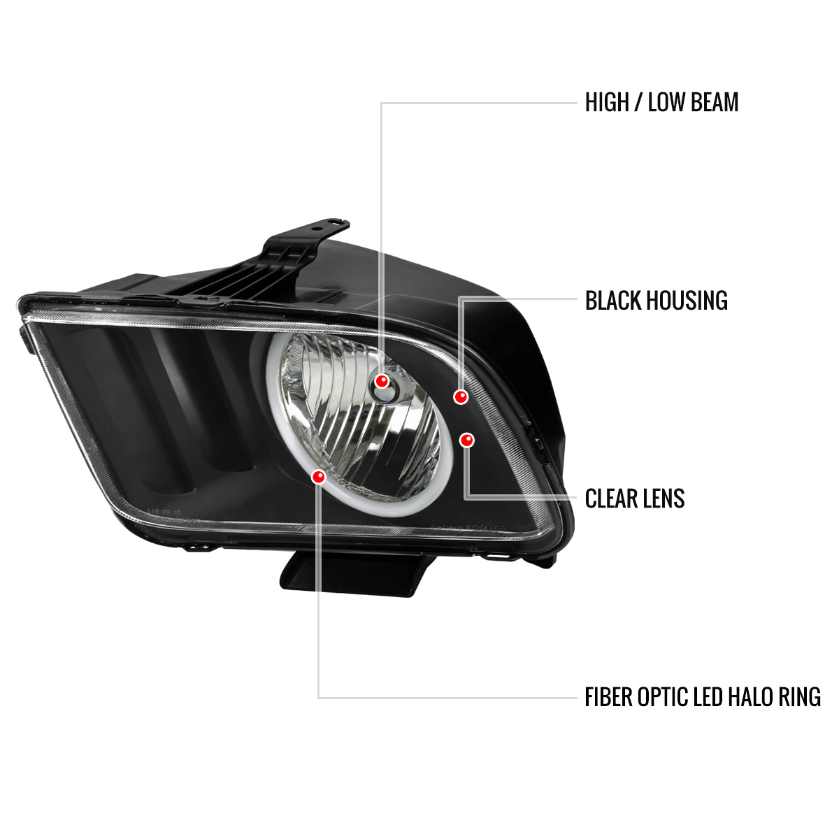 2005-2009 Ford Mustang LED Halo Factory Style Headlights (Matte Black Housing/Clear Lens)