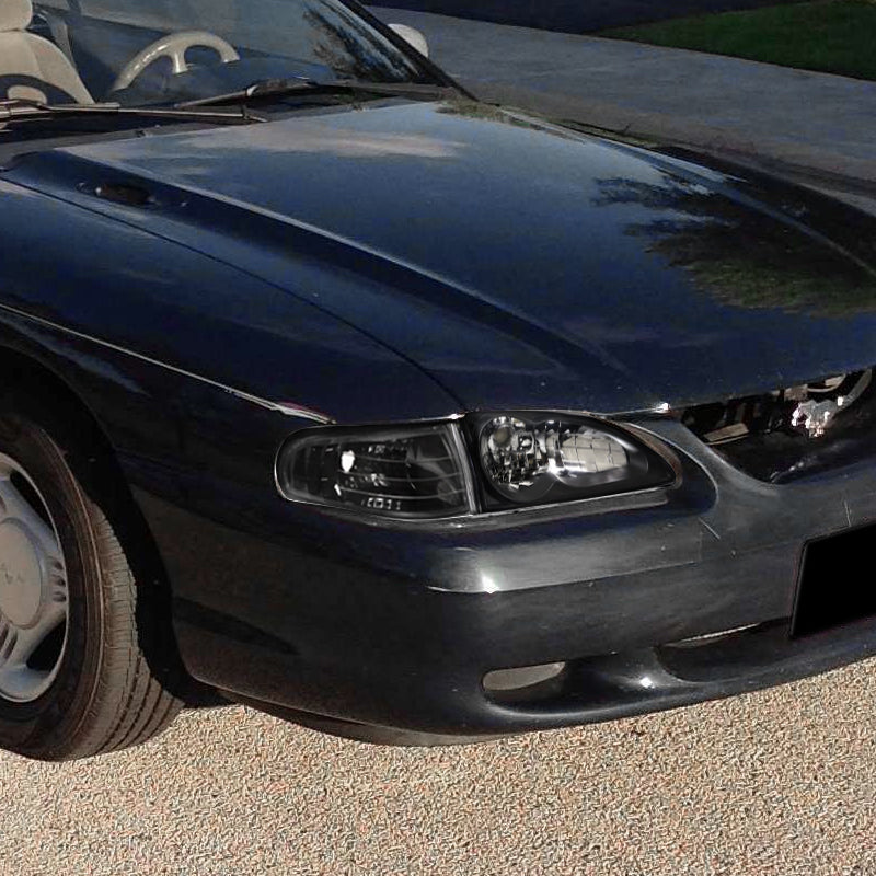 1994-1998 Ford Mustang Factory Style Headlights (Matte Black Housing/Clear Lens)