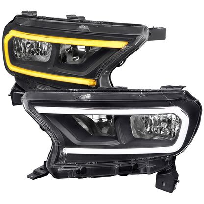 2019-2023 Ford Ranger XL XLT Factory Style Replacement Headlights with LED Bar Turn Signal (Matte Black Housing/Clear Lens)