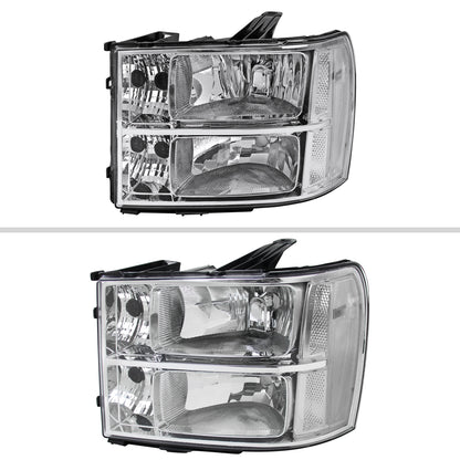 2007-2014 GMC Sierra Factory Style Headlights Clear Reflector (Chrome Housing/Clear Lens)