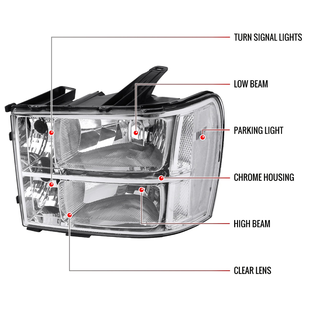 2007-2014 GMC Sierra Factory Style Headlights Clear Reflector (Chrome Housing/Clear Lens)