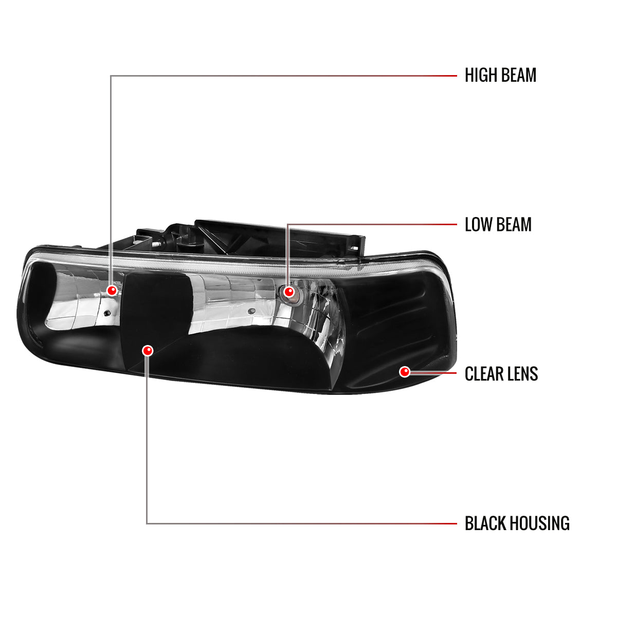 1999-2006 Chevrolet Silverado/Tahoe/Suburban Factory Style Headlights (Matte Black Housing/Clear Lens)