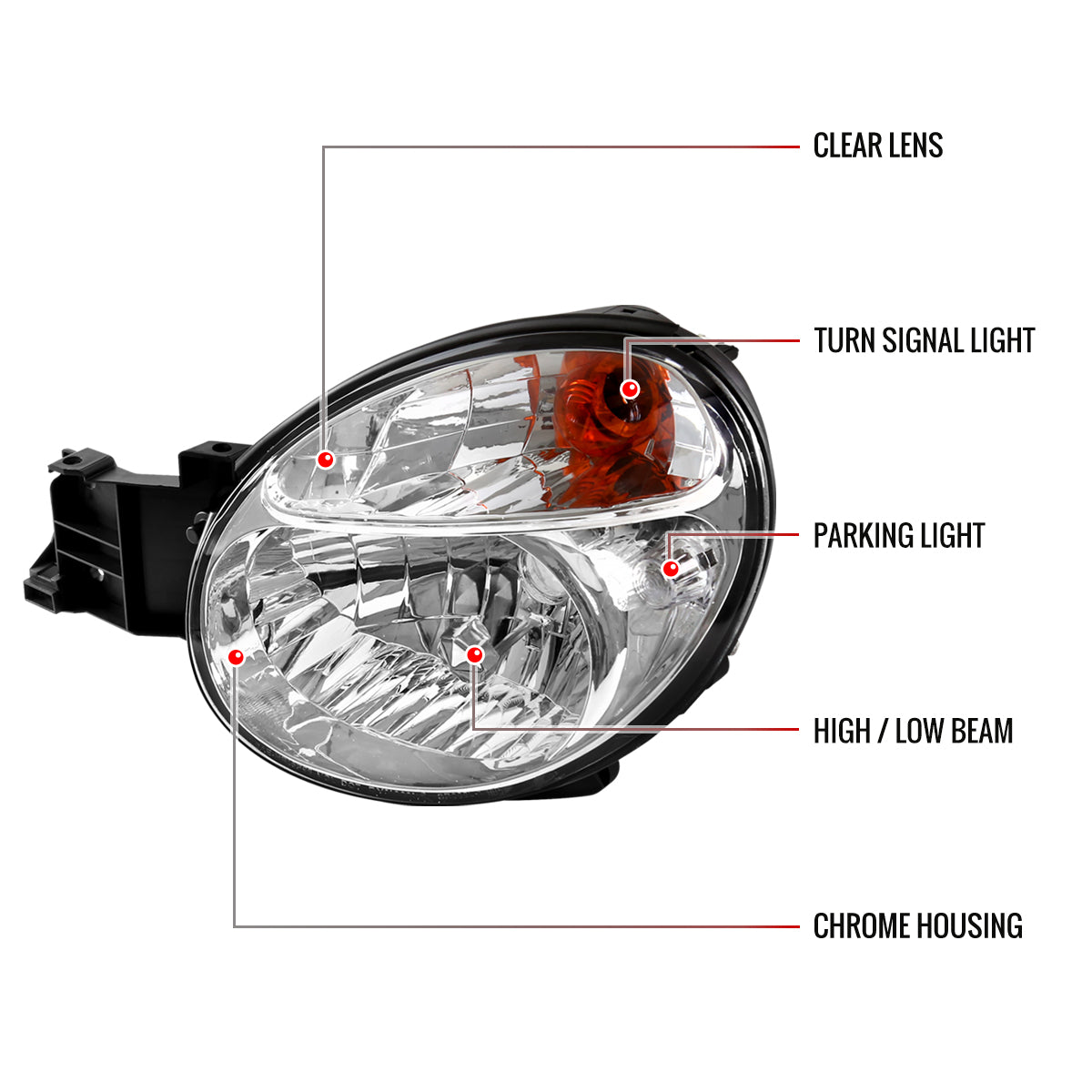 2002-2003 Subaru Impreza OEM Replacement Headlights (Chrome Housing/Clear Lens)