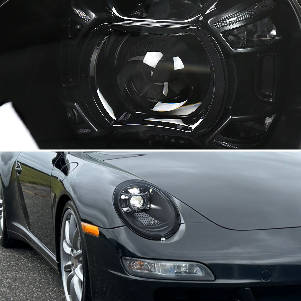 2005-2008 Porsche 911 997.1 LED Projector w/ DRL Headlights (Matte Black Housing  / Glossy Black Accents / Clear Lens)