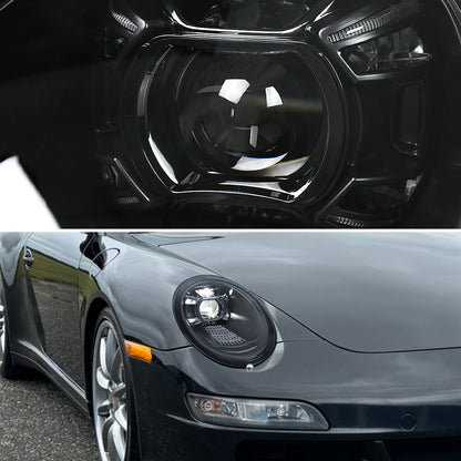2005-2008 Porsche 911 997.1 LED Projector w/ DRL Headlights (Matte Black Housing  / Glossy Black Accents / Clear Lens)