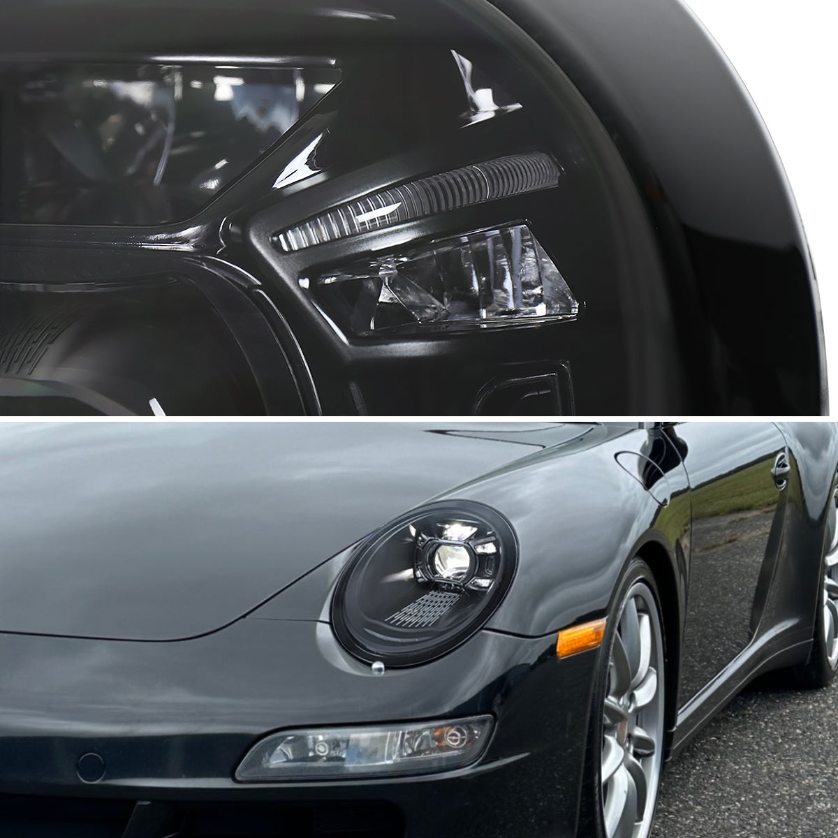 2005-2008 Porsche 911 997.1 LED Projector w/ DRL Headlights (Matte Black Housing  / Glossy Black Accents / Clear Lens)