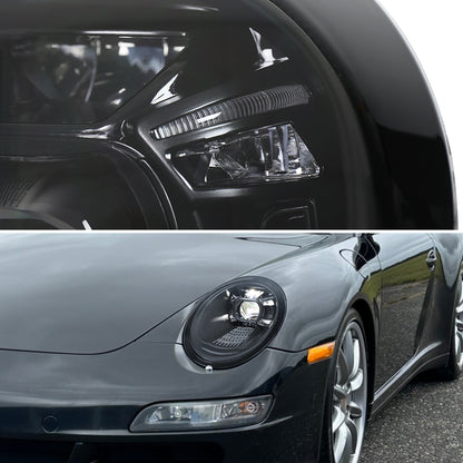 2005-2008 Porsche 911 997.1 LED Projector w/ DRL Headlights (Matte Black Housing  / Glossy Black Accents / Clear Lens)